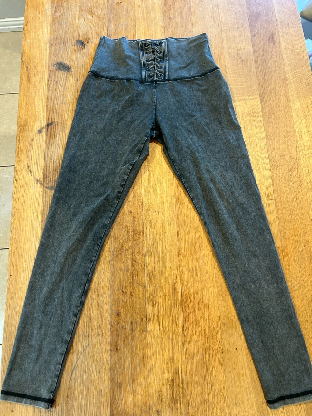 aerie High-Waist Lace-Up Black Wash Leggings